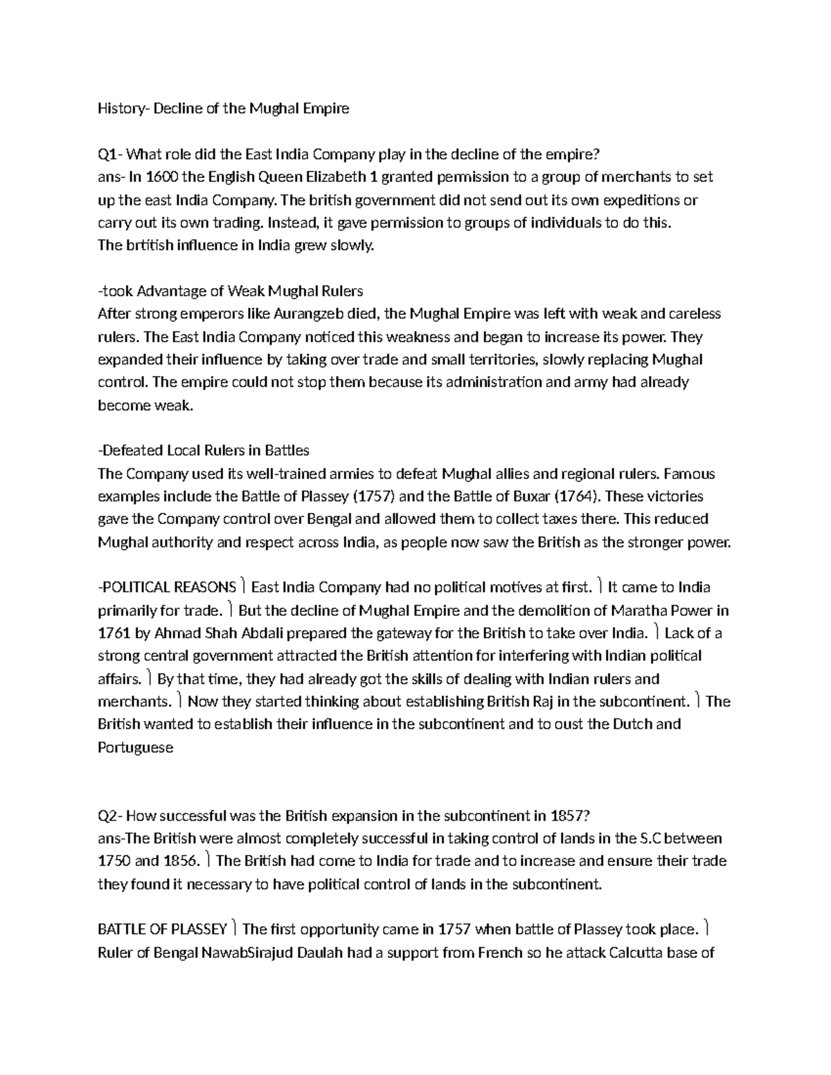 The Role of the East India Company in the Decline of the Mughal Empire ...