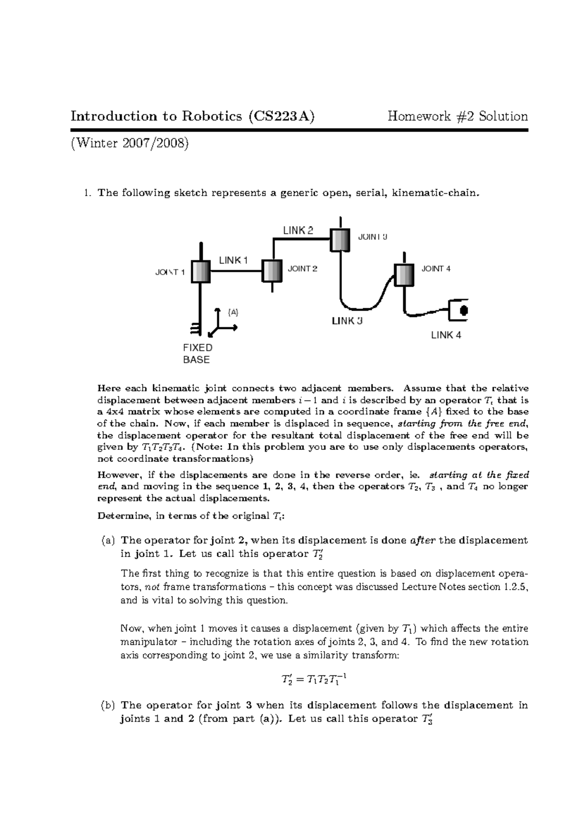 CS223A Homework #2 Solution: Kinematic Chain Displacement Operators ...
