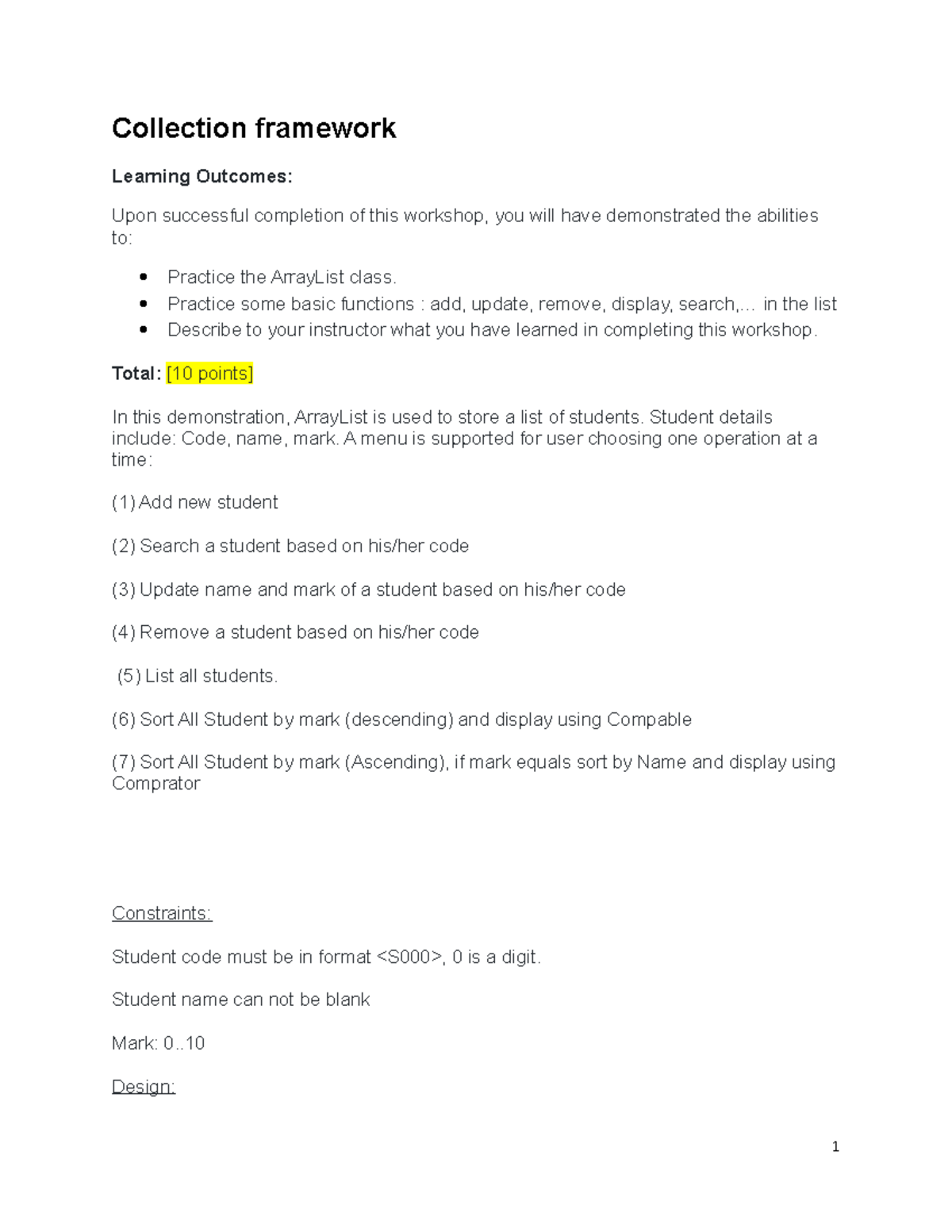 Collection Test - DE bai - Collection framework Learning Outcomes: Upon ...