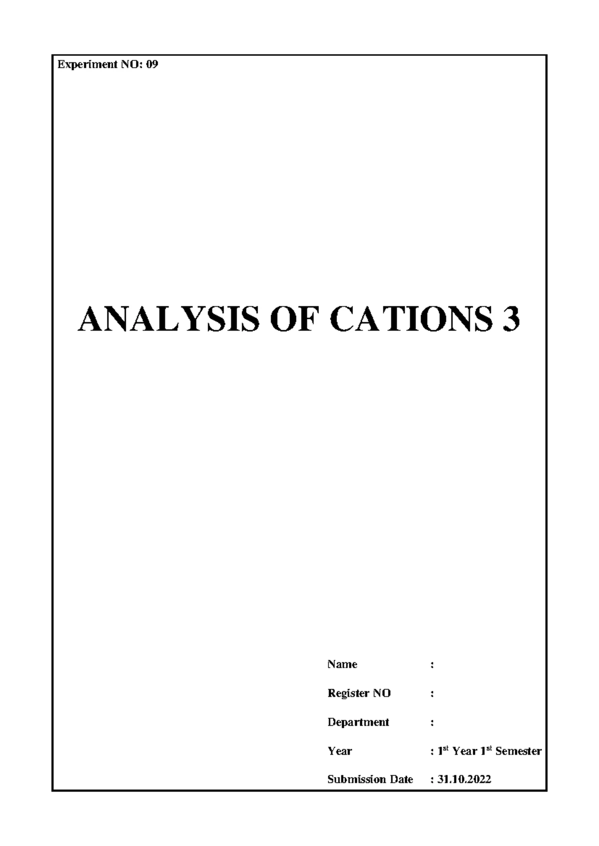 Qualitative analysis for cations 04 - Experiment NO: 10 ANALYSIS OF ...