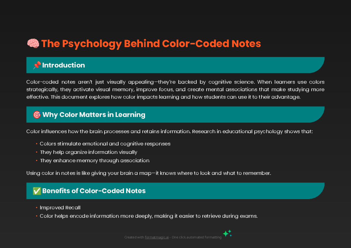 The Psychology of Color in Learning: Enhancing Notes Effectively - Studocu