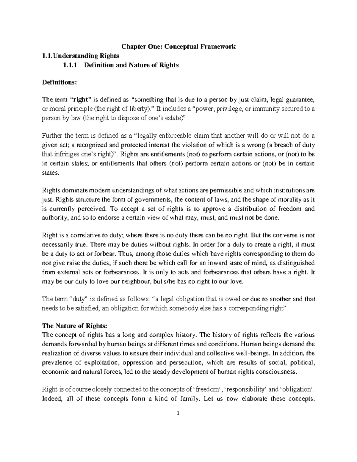 Chapter 1: Understanding Rights and Their Nature - Notes - Studocu