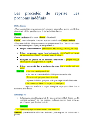 Cours Les procédés de reprise - Les procédés de reprise: les pronoms ...