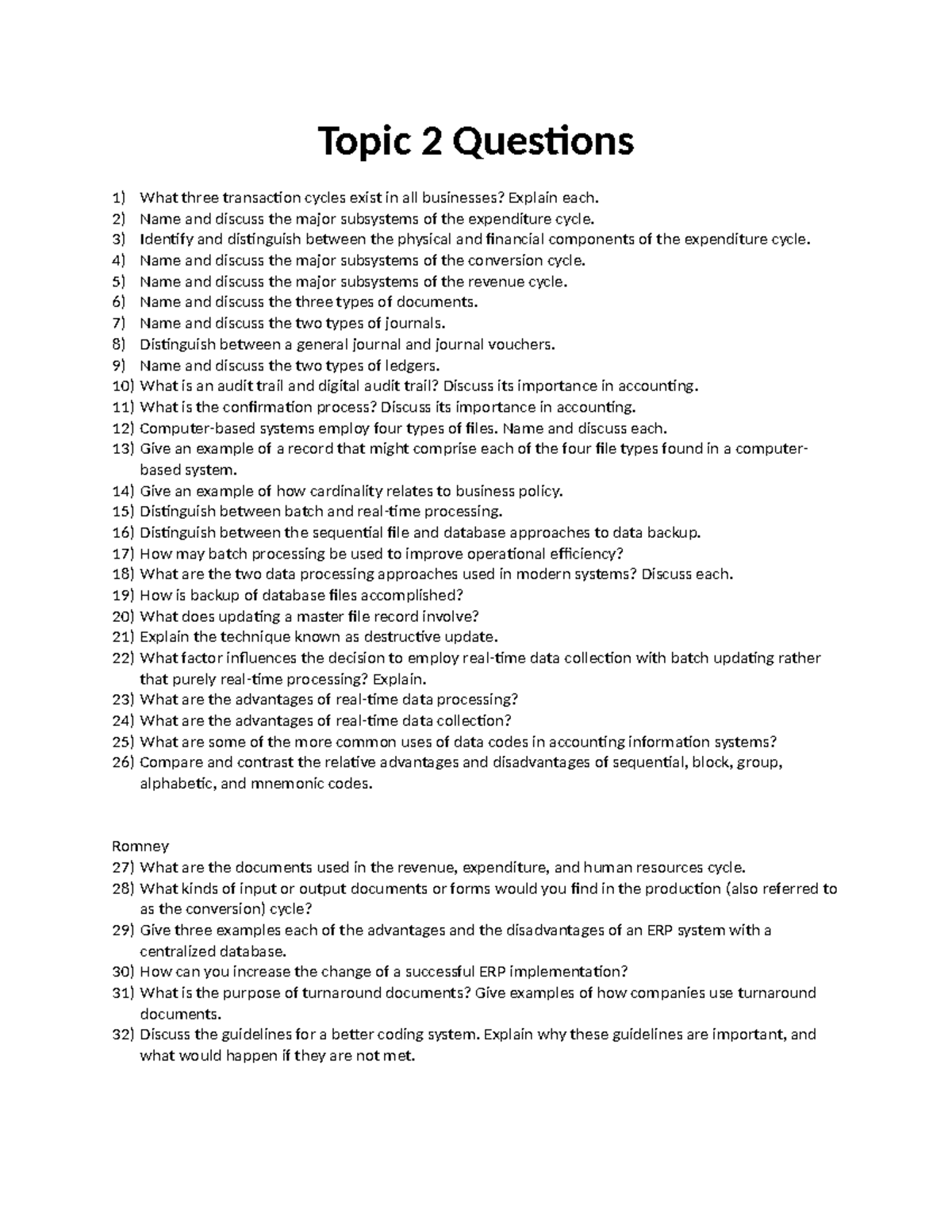 Topic 2 Questions - Accounting Cycles and Systems Overview - Studocu