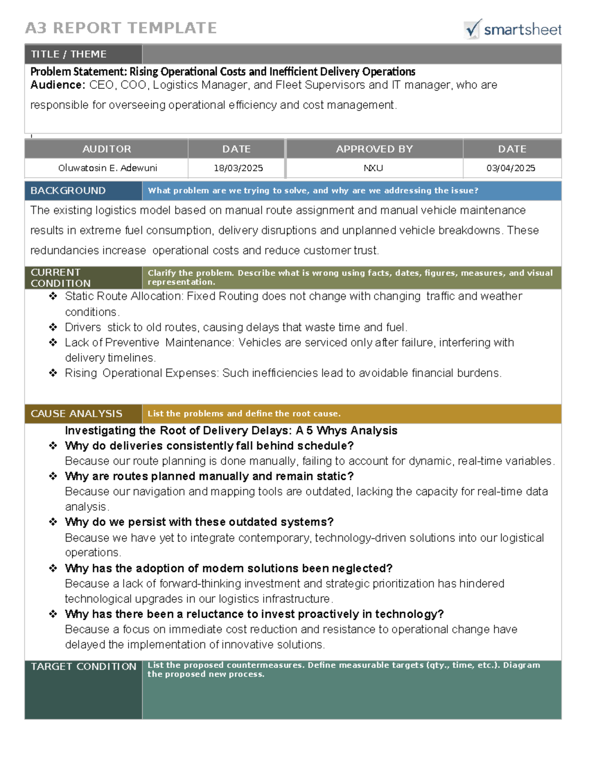 OPM6090 Module 3 - A3 Report on Reducing Operational Costs in Logistics ...