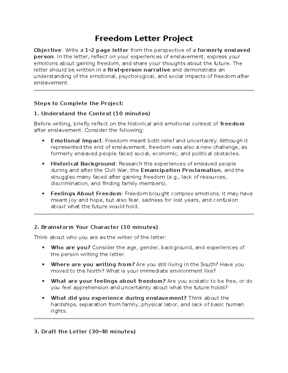 Freedom Letter Project Detailed Directions - Freedom Letter Project ...