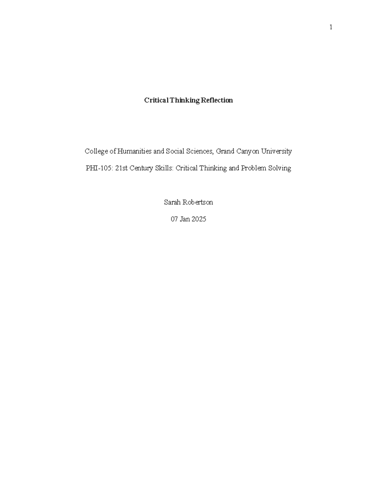 Critical Thinking Reflection Essay - HUMS 21st Century Skills - Studocu