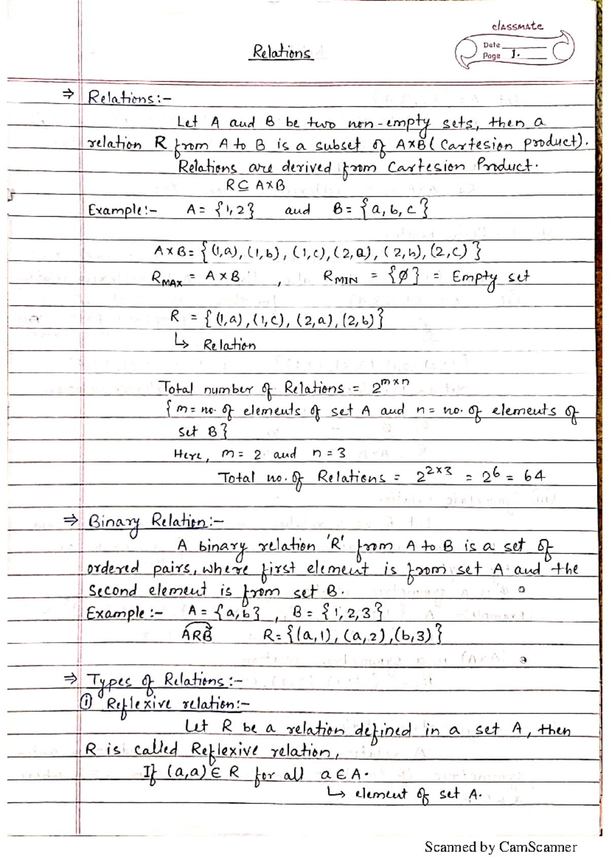 Relation IN Discrete Maths - classmate Relations Date Page 1. Let A and ...