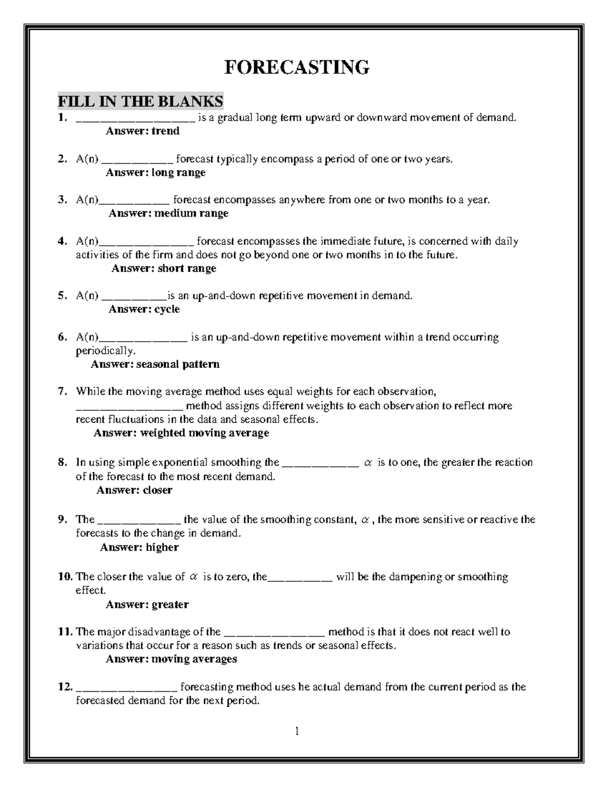 Forecasting MCQ Final Exam Notes - Studocu