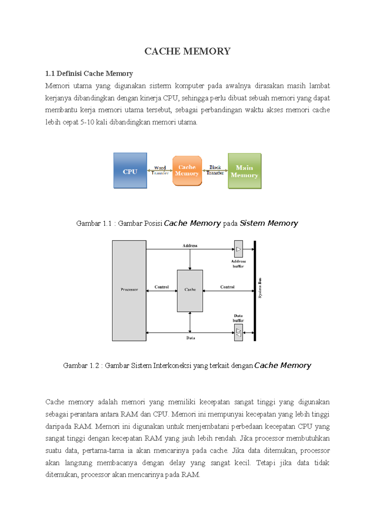 Cache Memory: Pengertian, Fungsi & Pemetaan (CS101 - Kuliah Umum) - Studocu