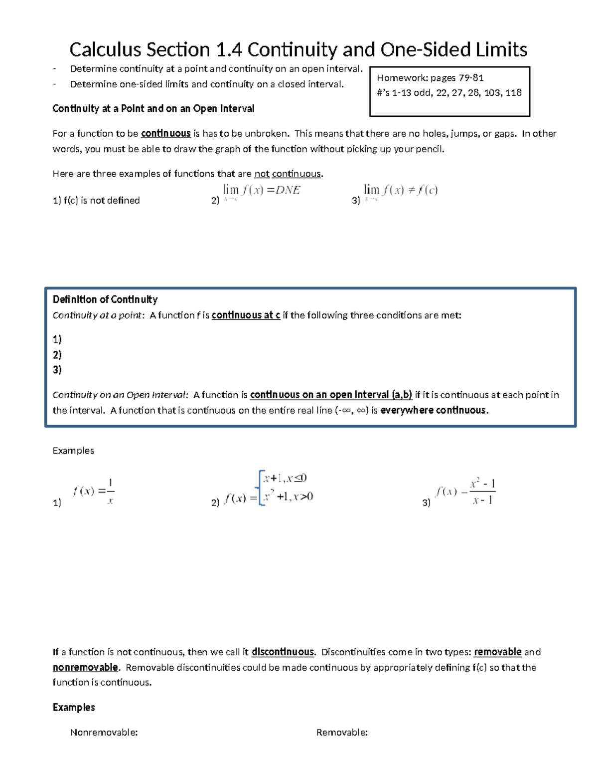 Calculus 1.4: Continuity and Limits Homework Solutions - Studocu