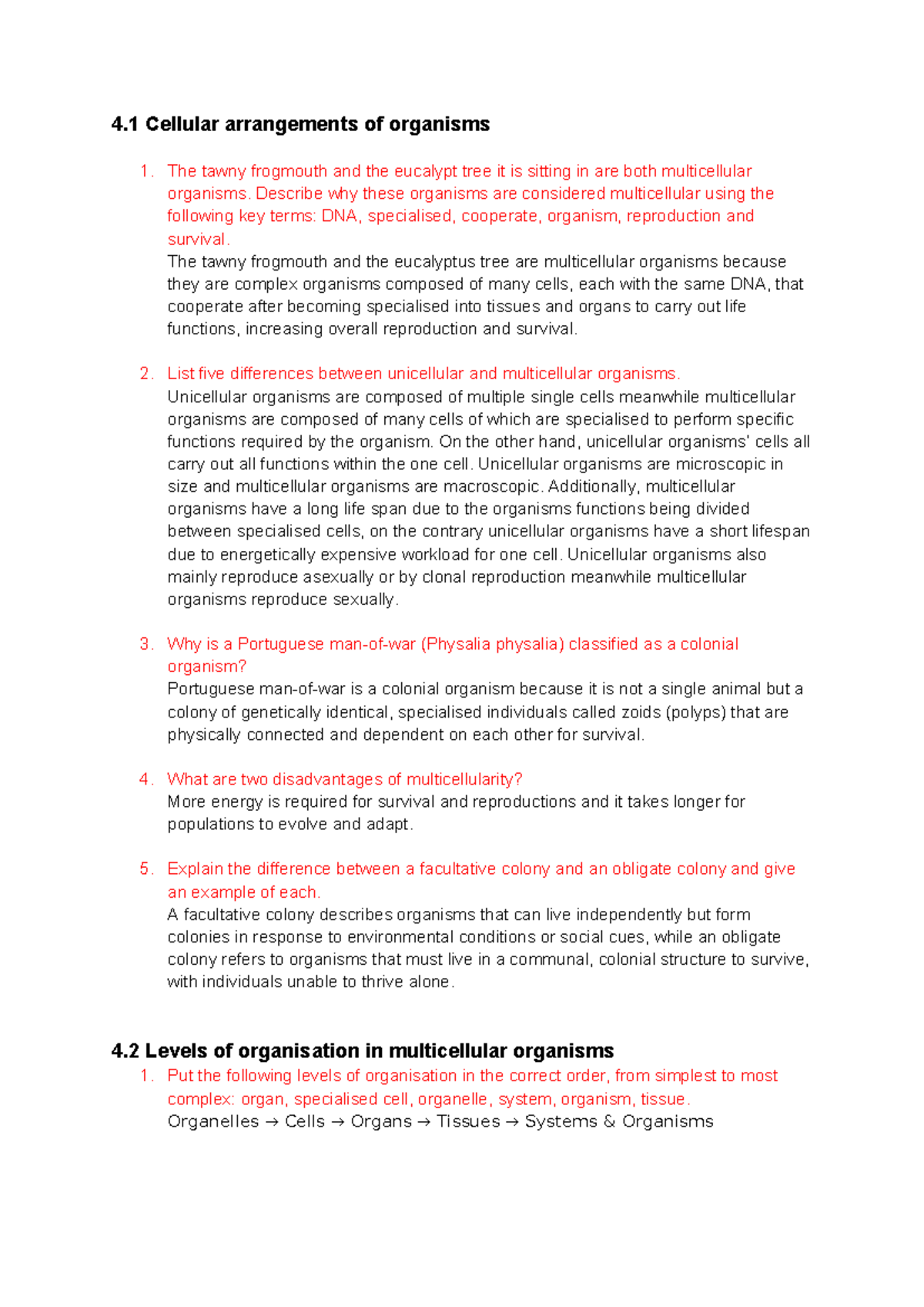 BIO Module 2 HW - Multicellularity and Organismal Structure Notes - Studocu