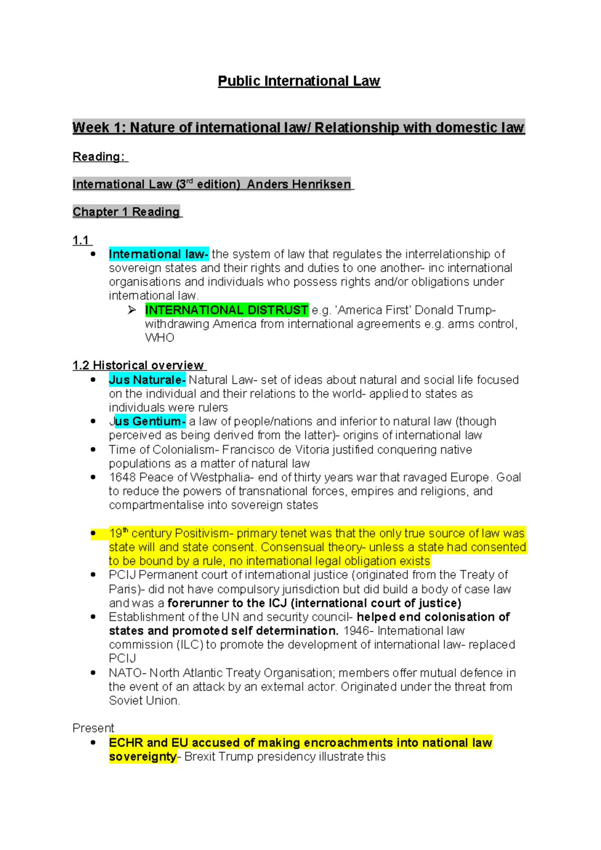 Public International Law (PIL) Week 1: Nature of International ...