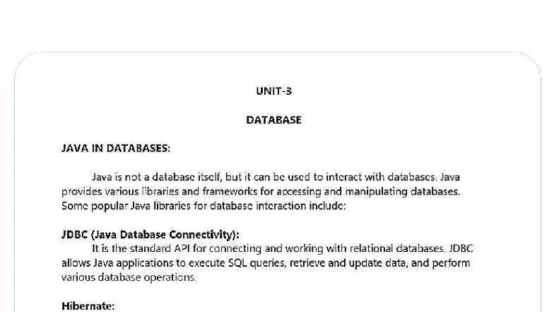 AD JAVA 3rd Unit: Understanding JDBC and Database Interaction - Studocu