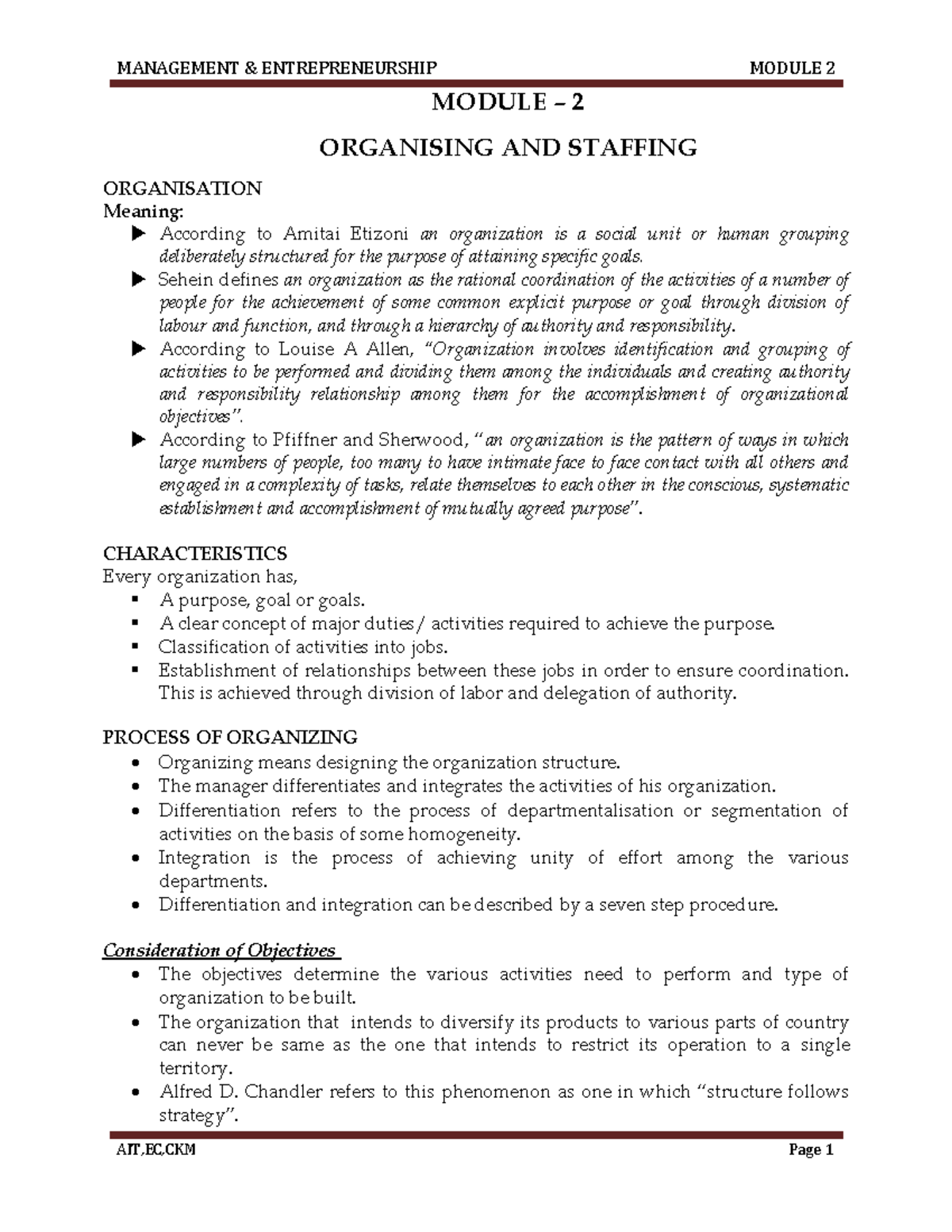 Module 2 - TIME - MODULE – 2 ORGANISING AND STAFFING ORGANISATION ...