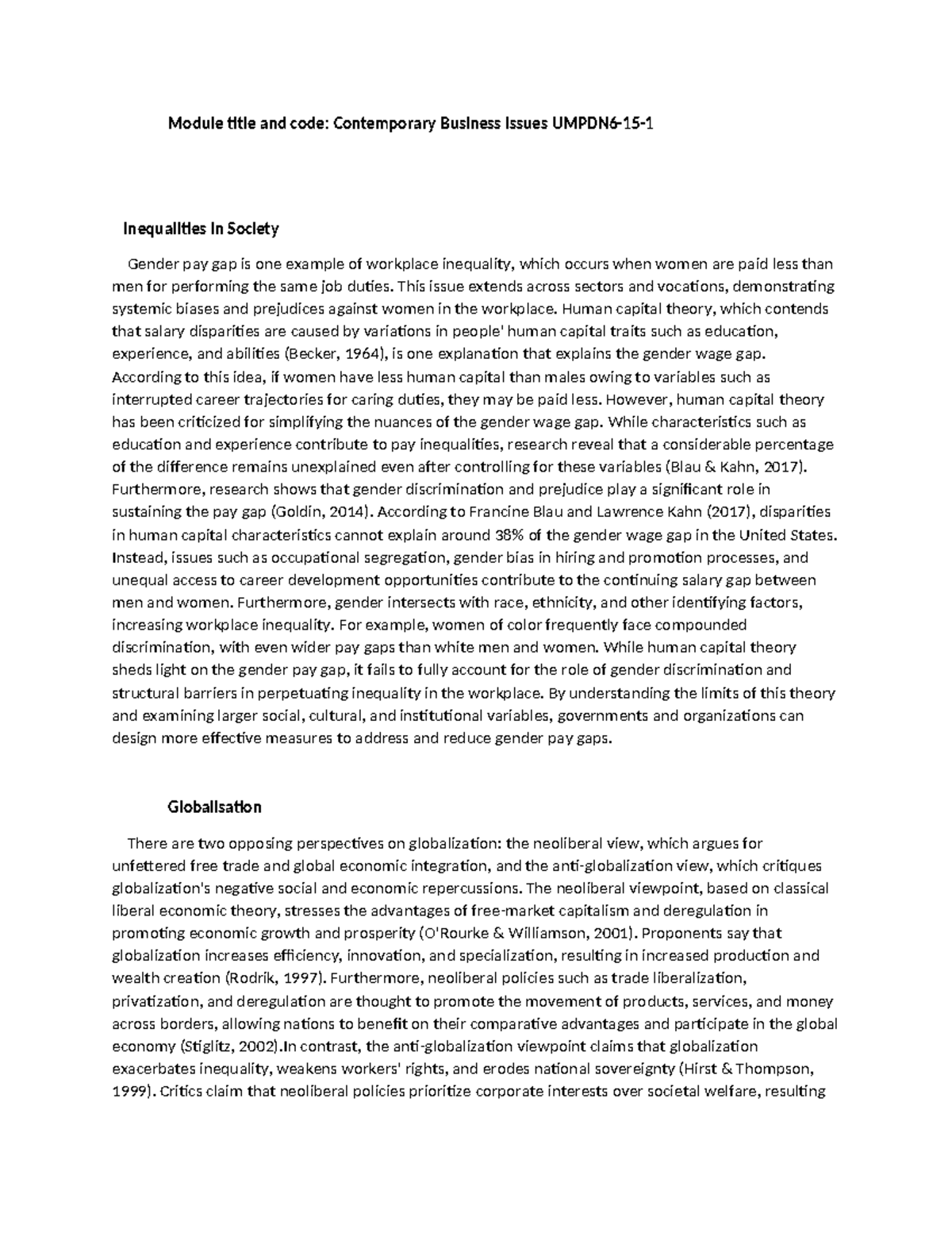 Cbm - cbm - Module title and code: Contemporary Business Issues UMPDN6 ...