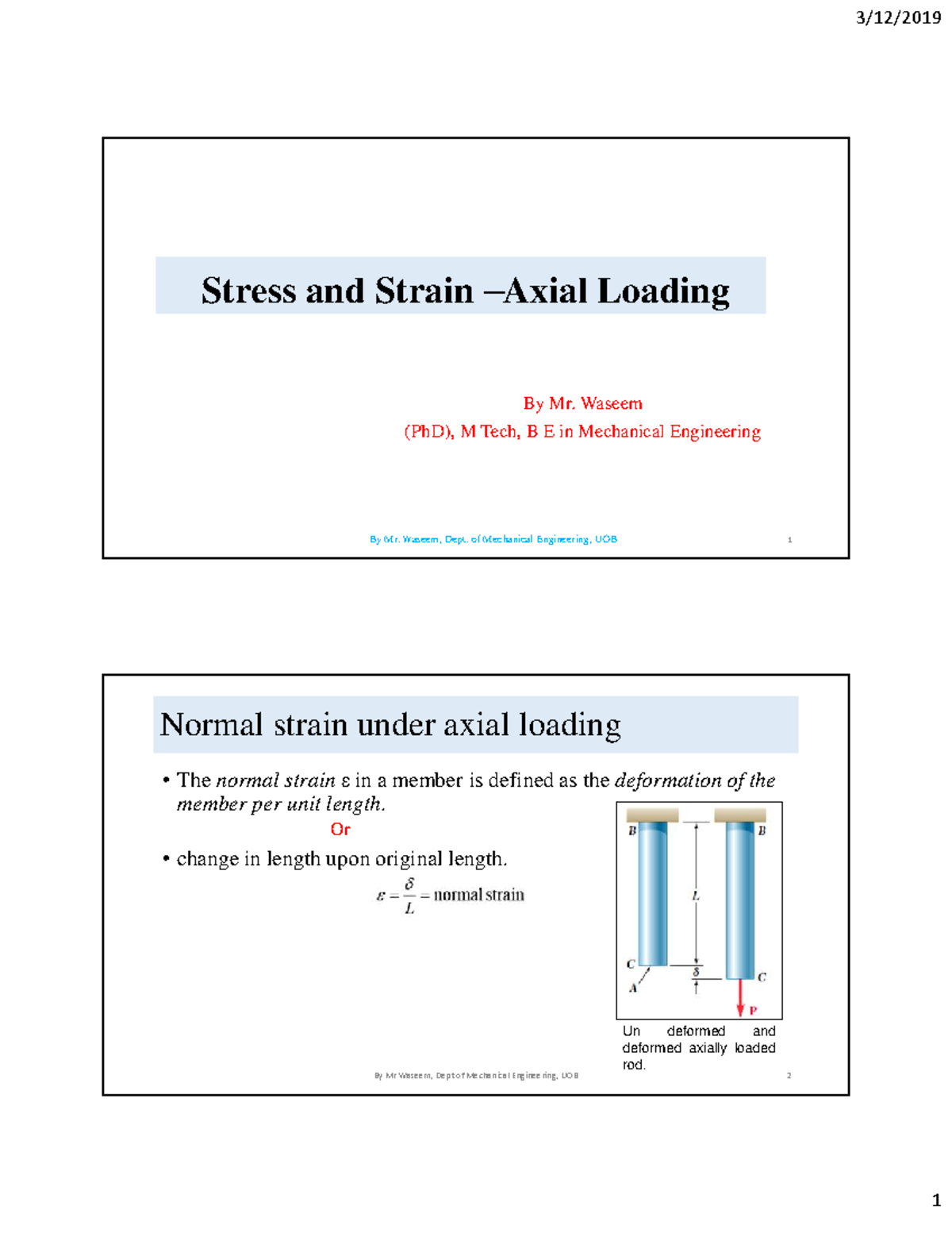 Ch 2 - MOM in PDF - Lecture notes ch2 - Stress and Strain–Axial Loading ...