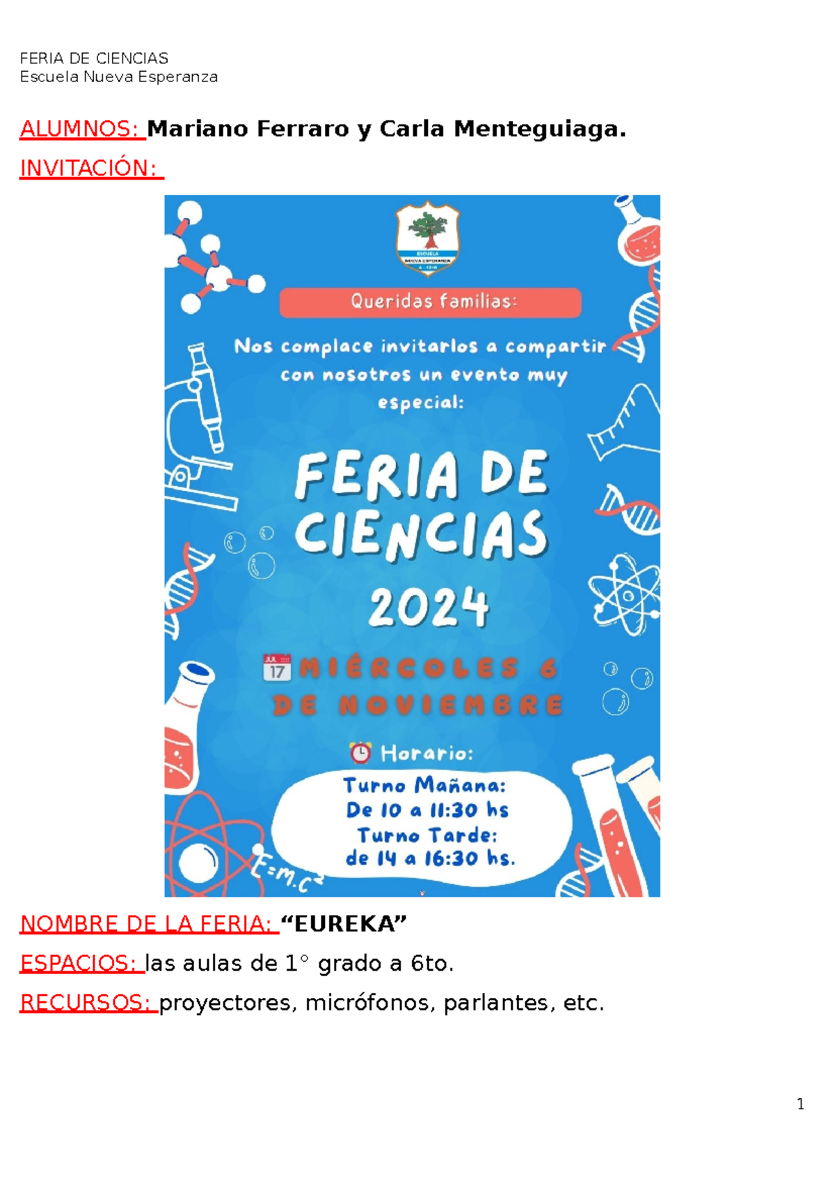 Feria de Ciencias 2024 - Itinerario de Actividades y Experimentos - Studocu