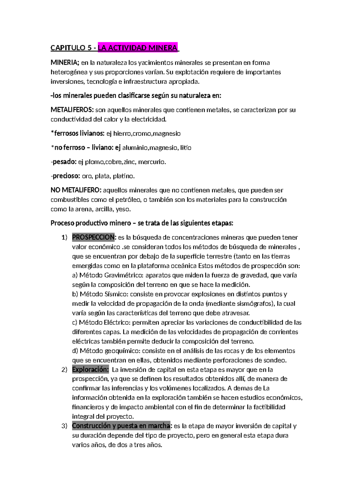 CAPITULO 5: LA ACTIVIDAD MINERA Y SU IMPACTO EN ARGENTINA - Studocu