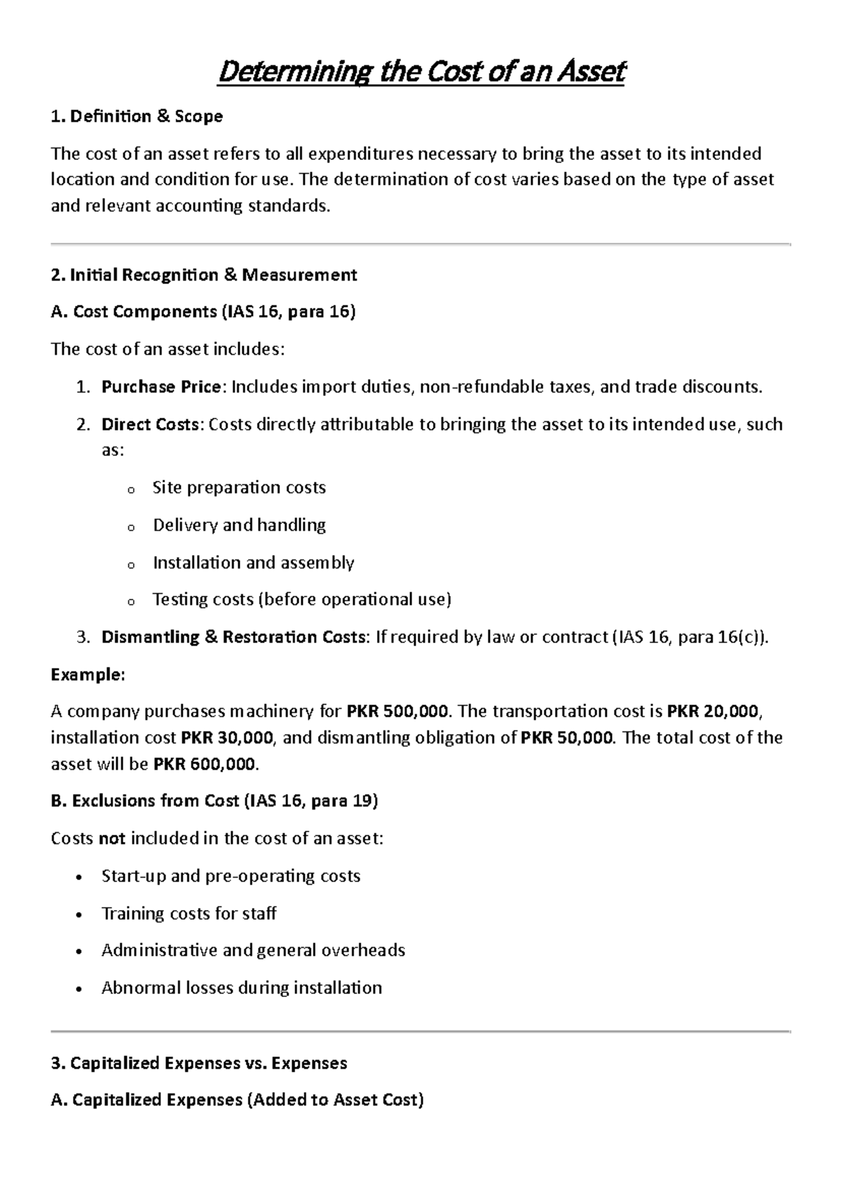 Determining the Cost of an Asset - Defini on & Scope The cost of an ...