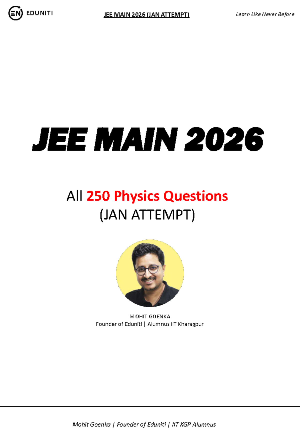 JEE MAIN 2026 (JAN ATTEMPT) - 250 Physics Questions by Eduniti - Studocu