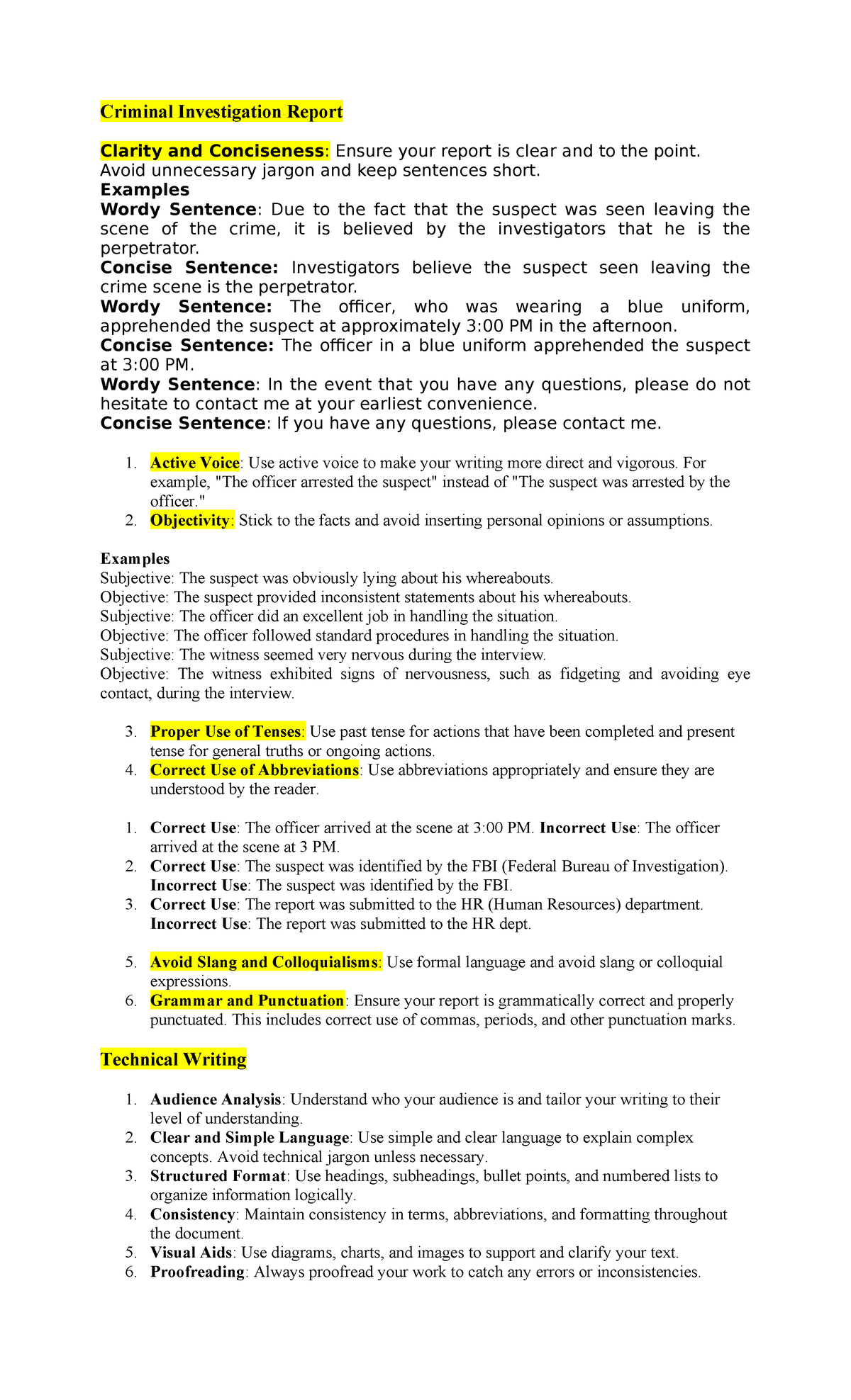 CDI - Jan 27 - Handouts on Clarity in Criminal Investigation Reports ...