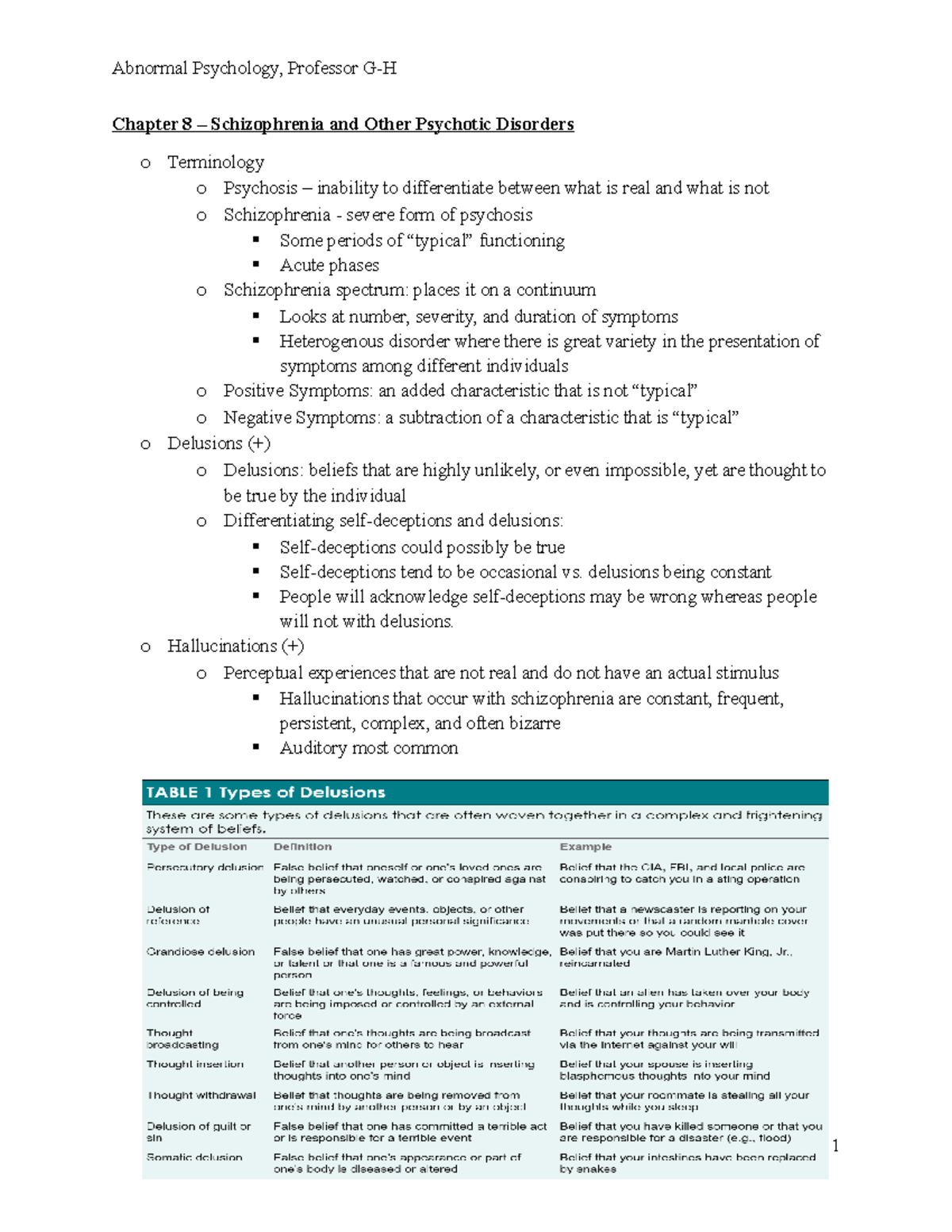 Abnormal Psychology - PSYCH 301 Exam 3 Study Notes on Schizophrenia ...