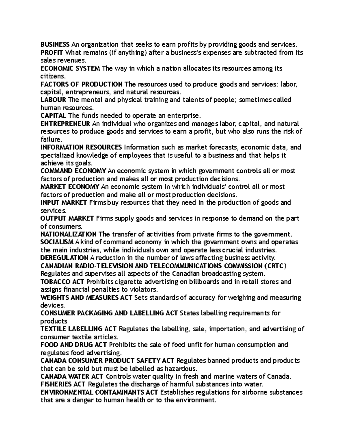 BUS 101 Final Exam Summary: Key Concepts in Business and Economics ...