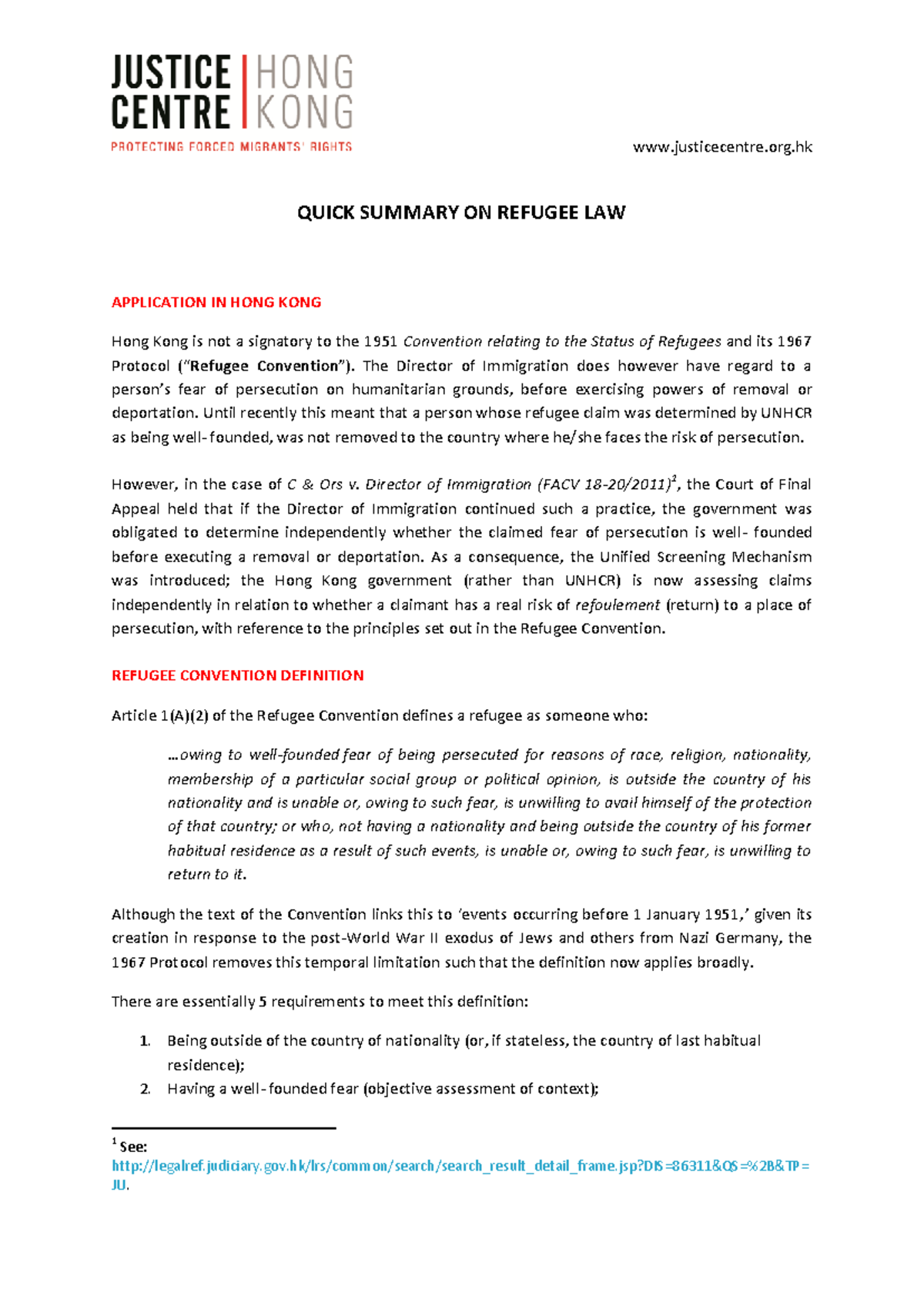 HK Refugee Law Summary: Key Principles & Applications - Studocu