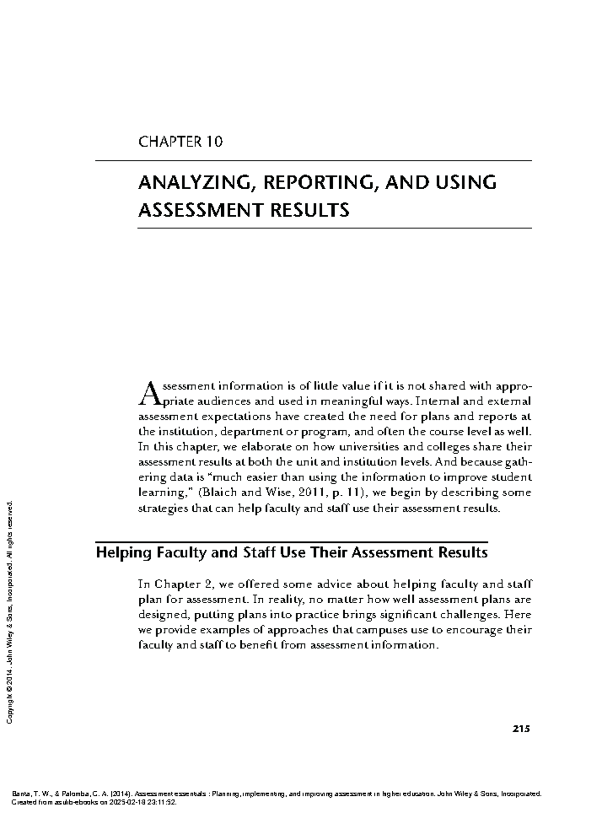 Assessment Essentials: Analyzing and Utilizing Results in HE (CH 10 ...