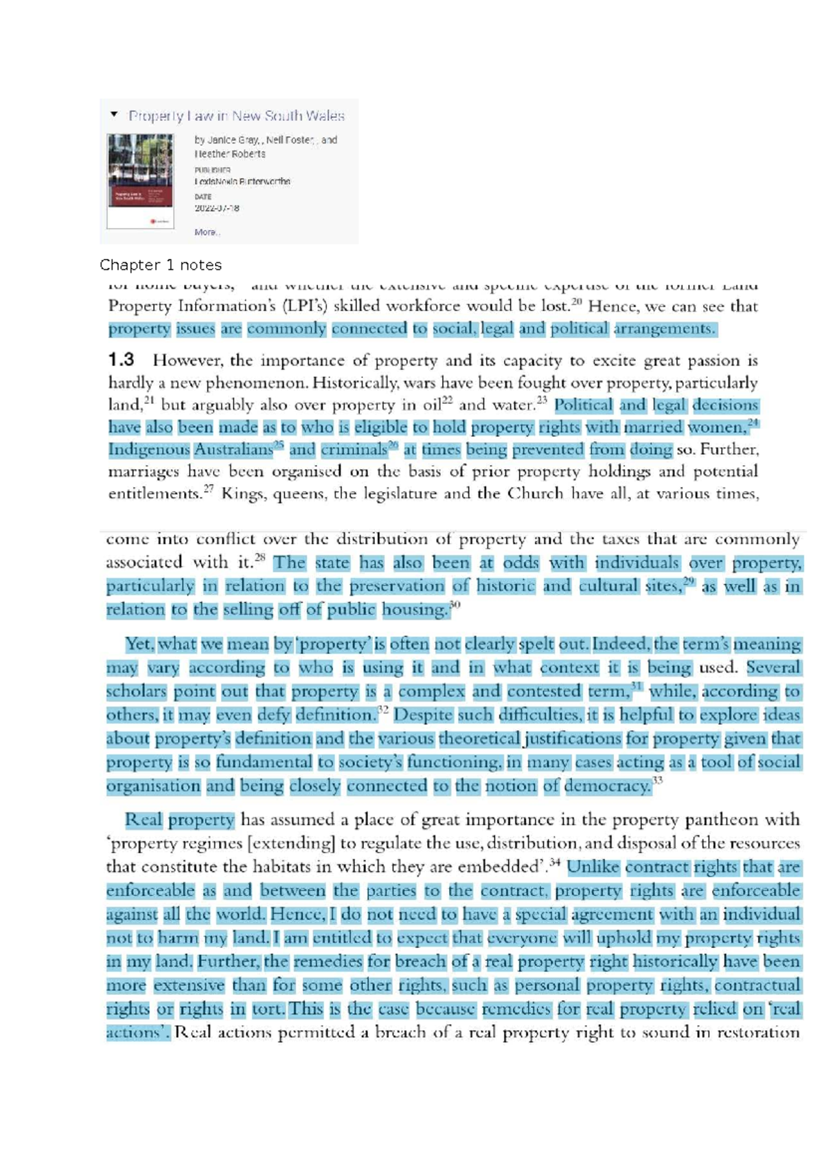 Property Law Overview: Chapter 1 Notes (Course Code: LAW101) - Studocu