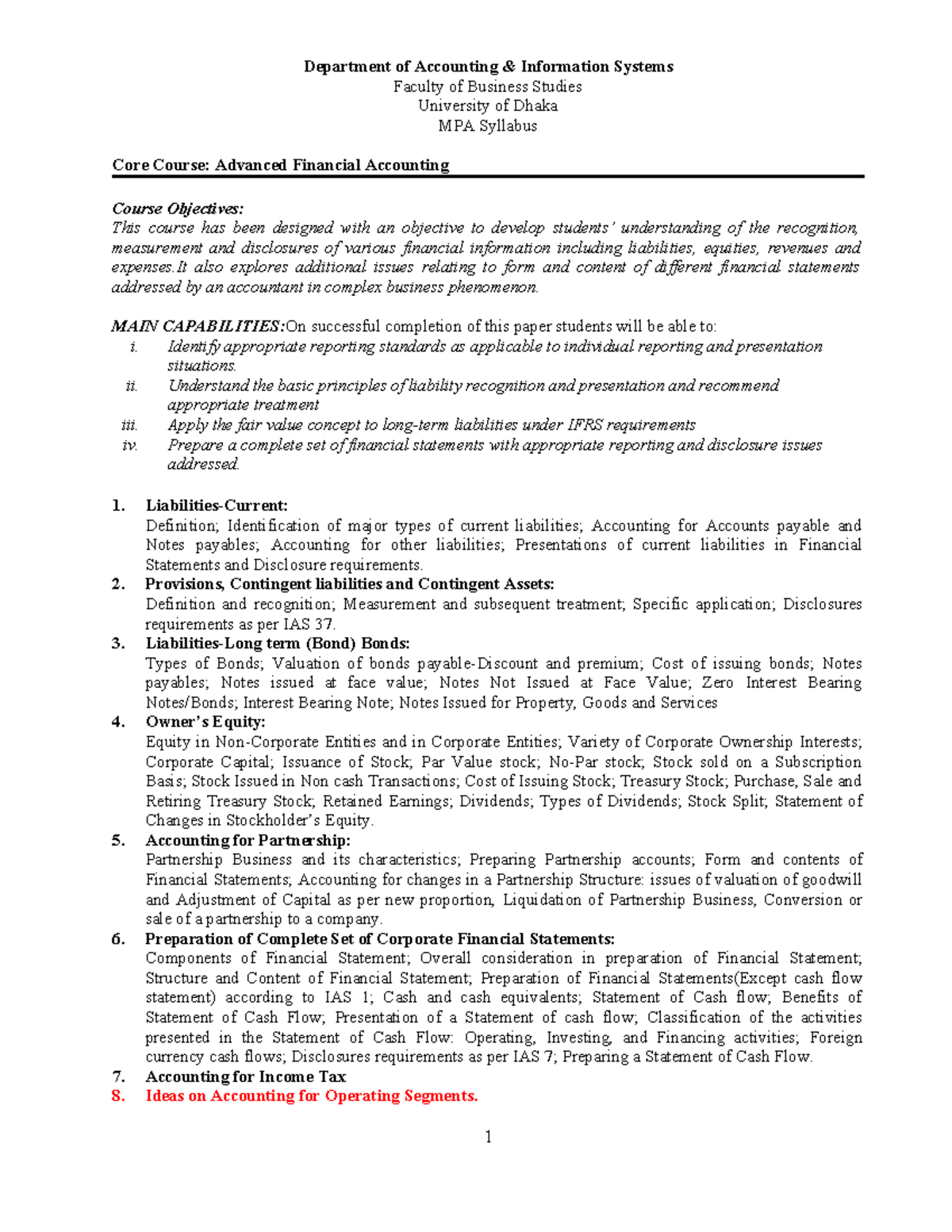 Advanced Financial Accounting Syllabus - MPA Course - Studocu
