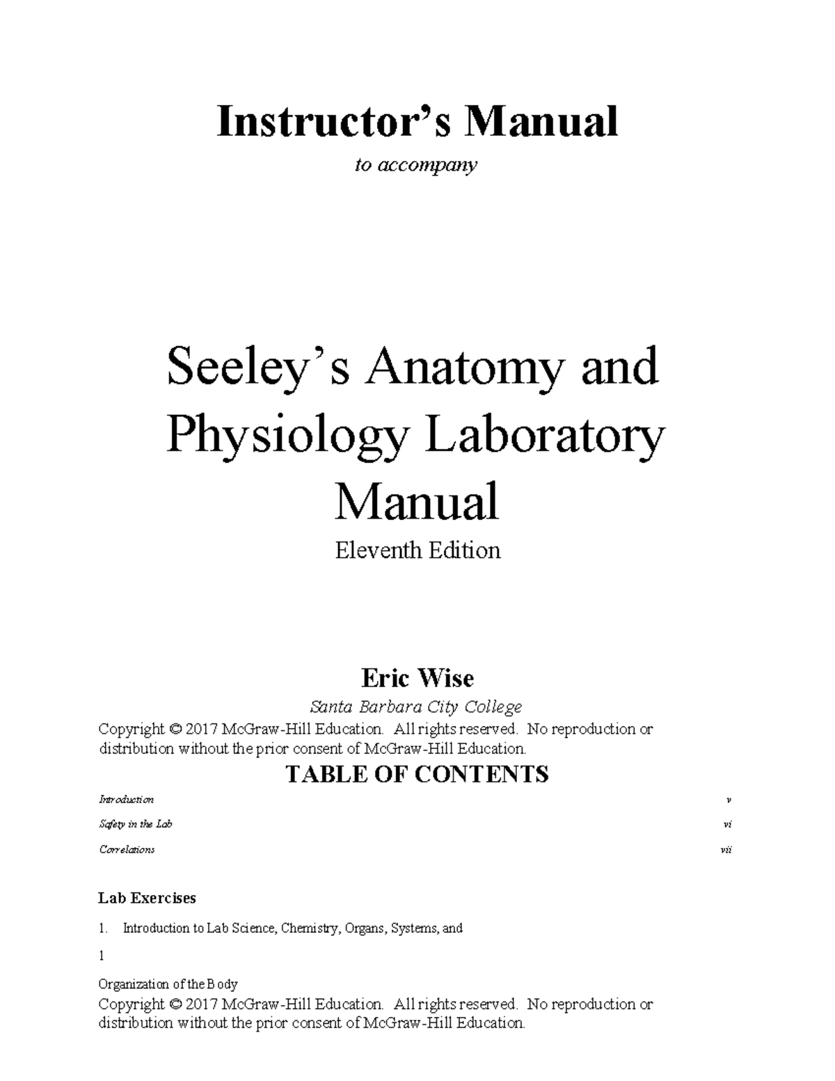 Seeleys Anatomy and Physiology Laboratory Instructor's Manual 11th Ed ...