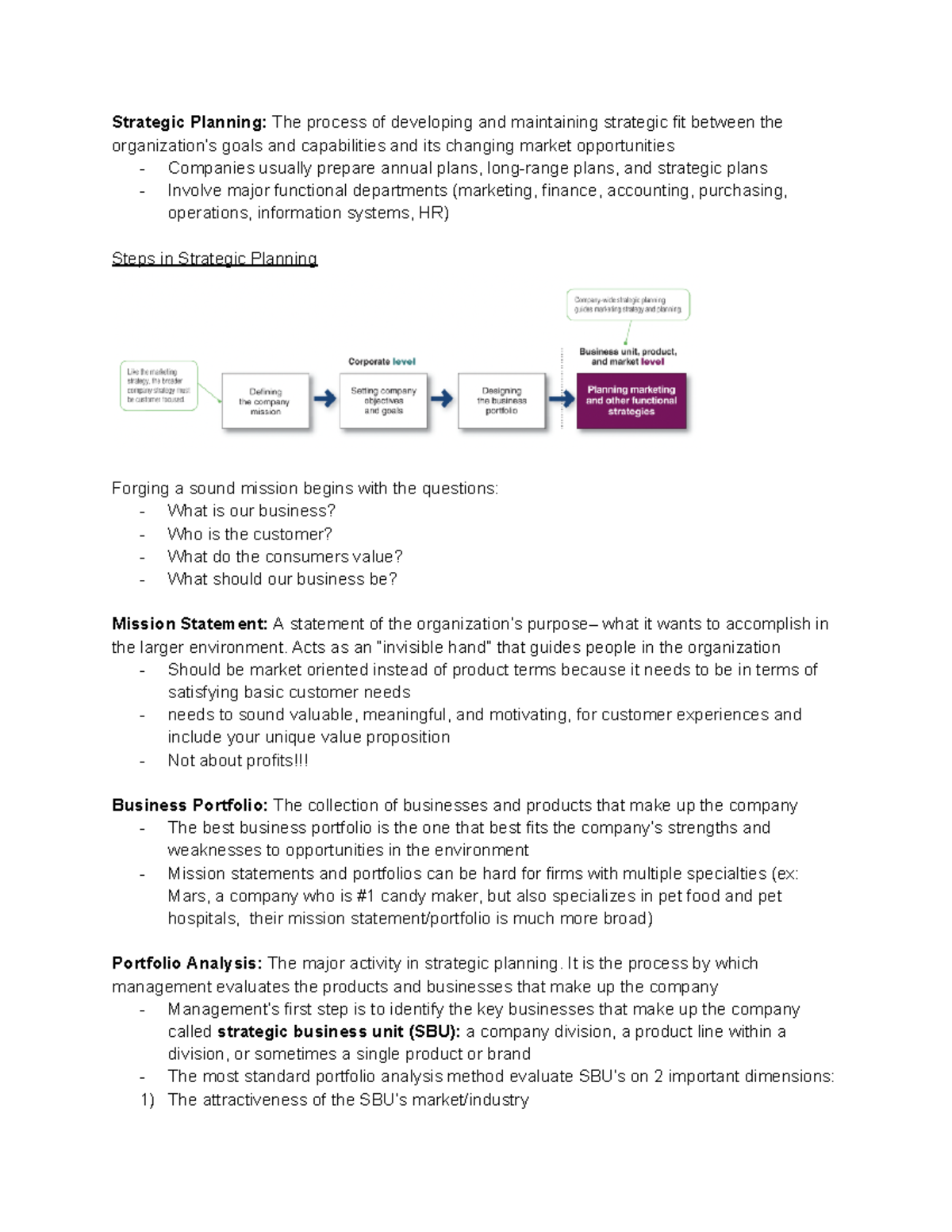 Strategic Planning Insights - Marketing Chapter 2 Overview - Studocu