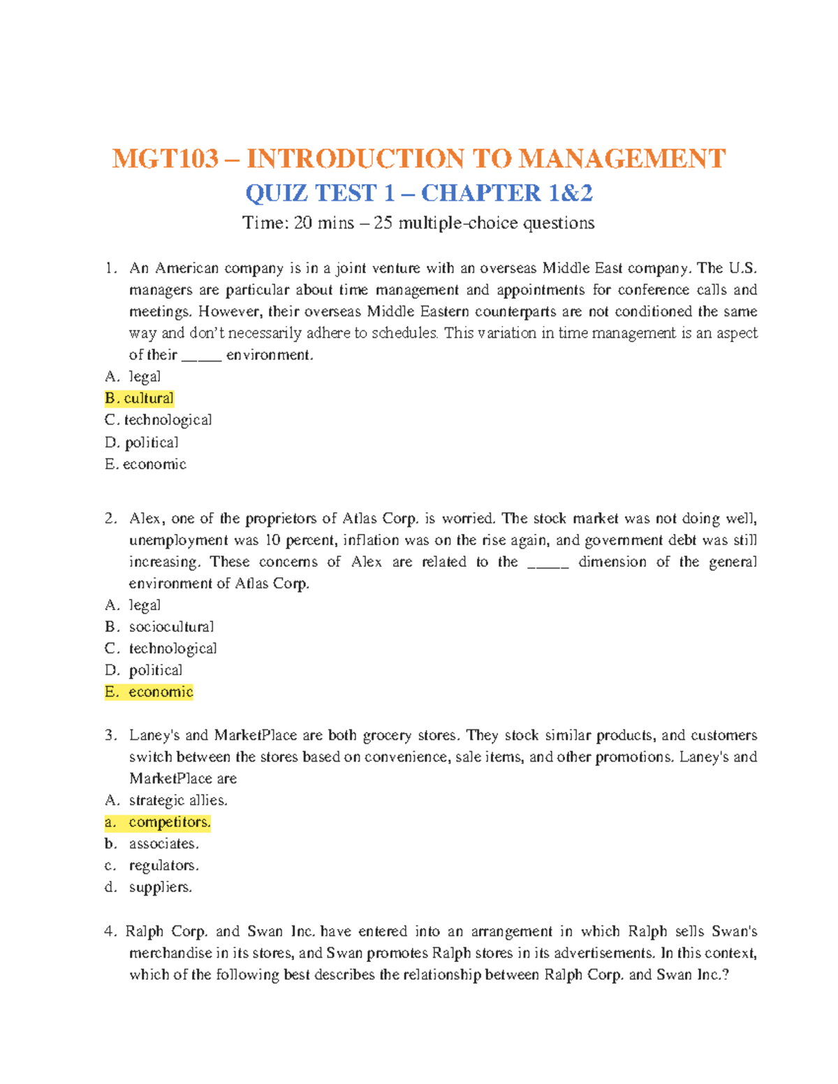 Quiz 1 sts code 01 - uptodown - MGT 103 – INTRODUCTION TO MANAGEMENT ...