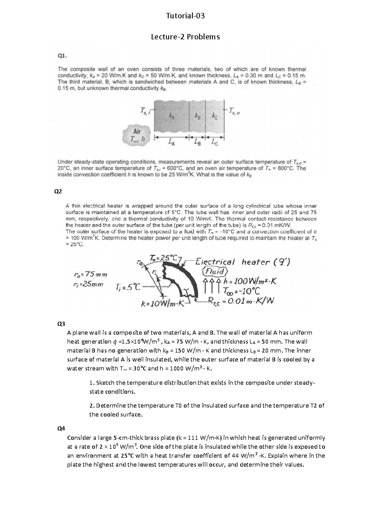 Heat Transfer Tutorial 3: Composite Wall & Brass Plate Problems - Studocu