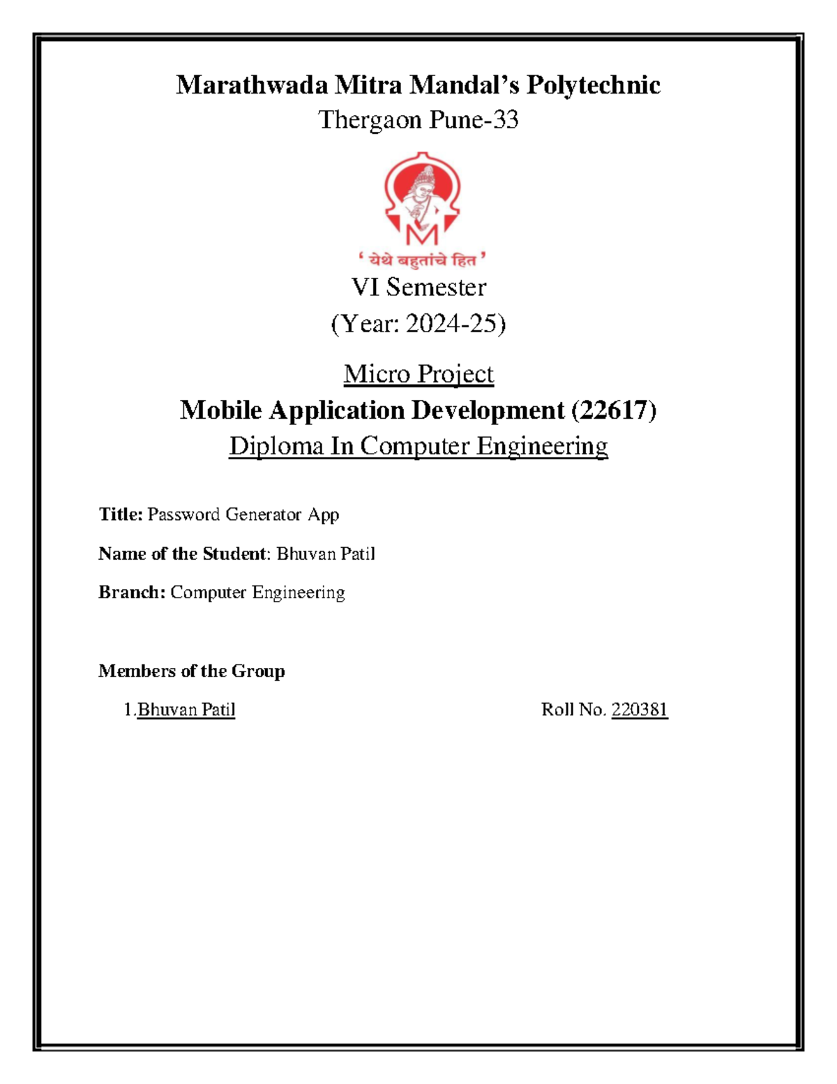 Micro Project Report: Password Generator App (22617) by Bhuvan Patil ...