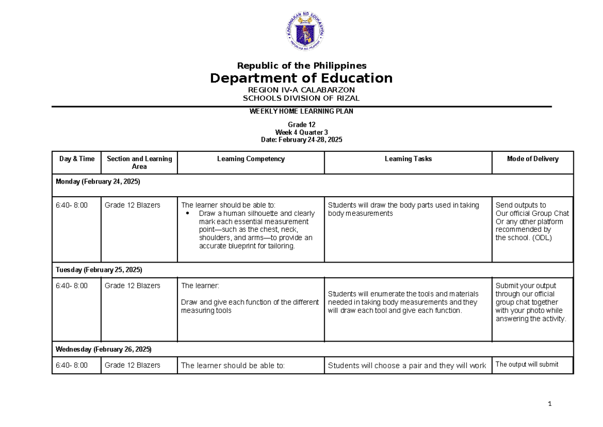Week 4 quarter 3 - Lesson plan - Republic of the Philippines Department ...