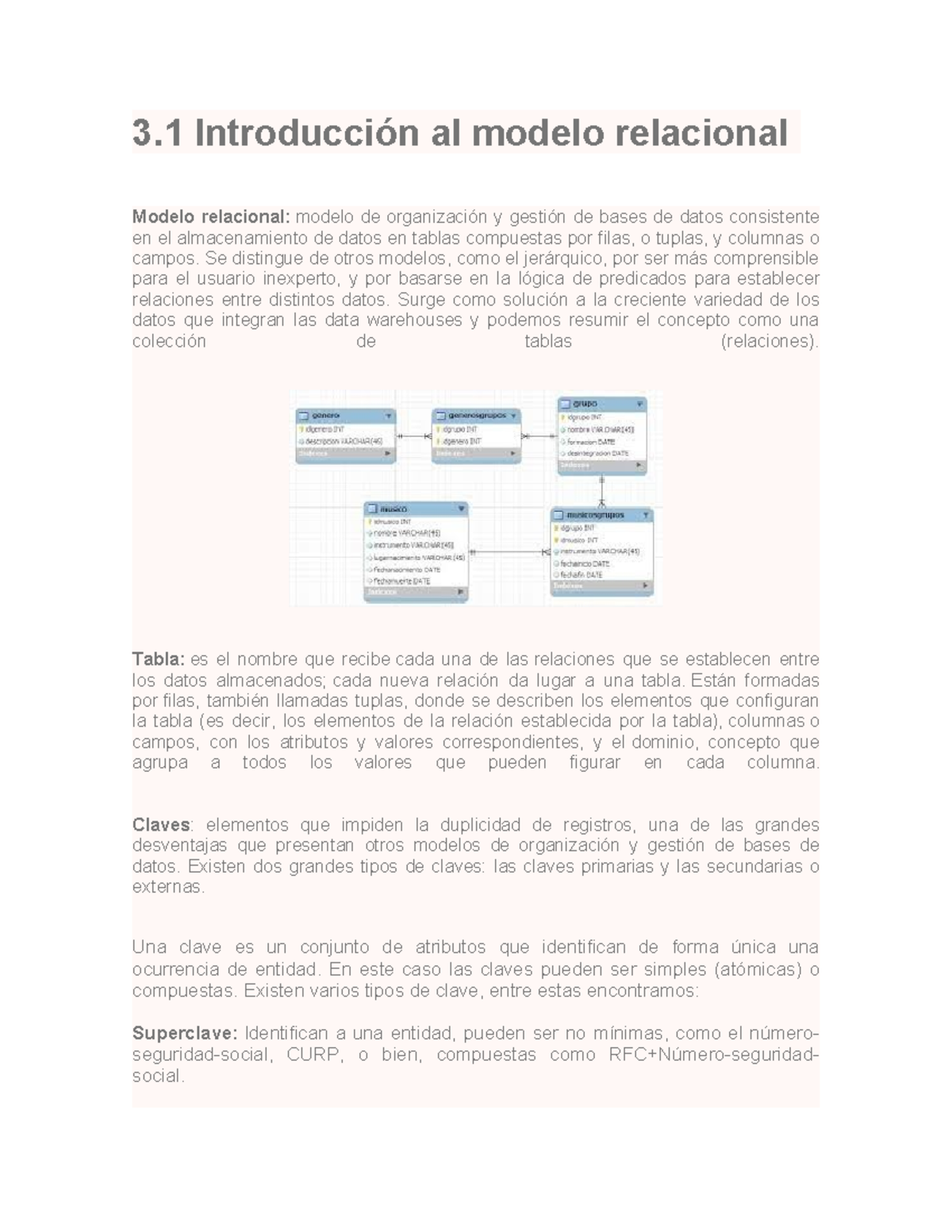 Unidad 3: Apuntes sobre el Modelo Relacional en Bases de Datos - Studocu
