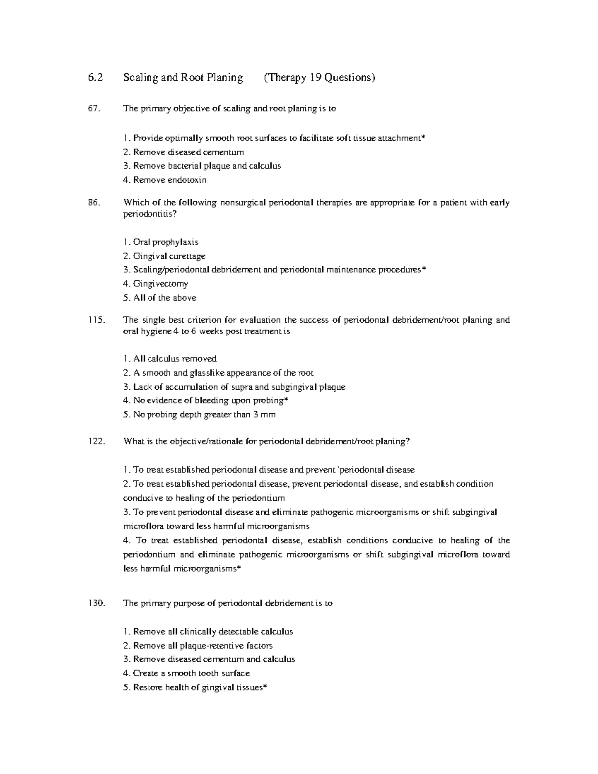 62 Questions and Answers on Scaling and Root Planing (Therapy) - Studocu