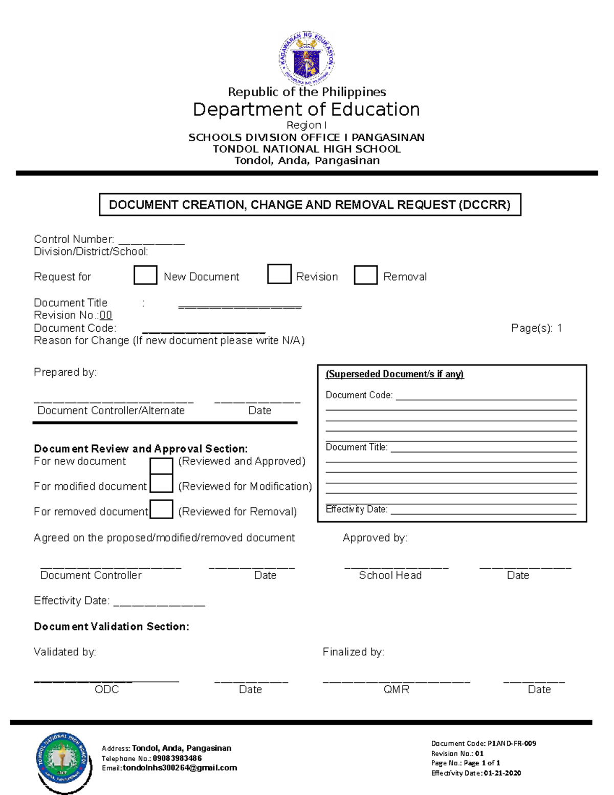 P1AND-FR-009- Document Creation, Change and Removal Request ( Dccrr ...