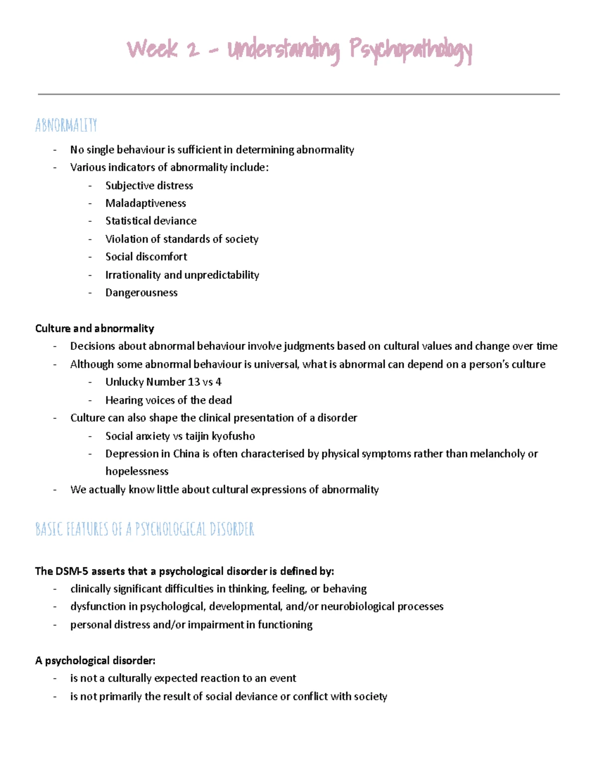PSYU3337 Psychopathology: Understanding Psychological Disorders and ...