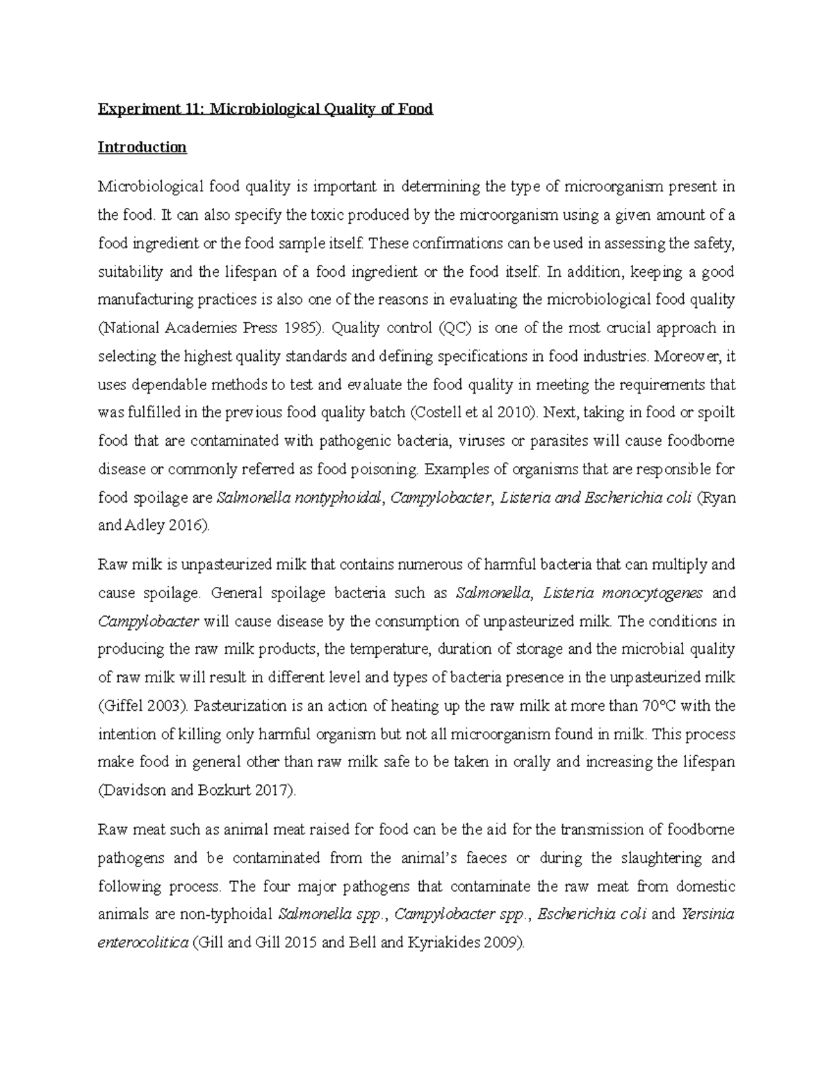 Micro Report 2: Evaluation of Microbiological Quality in Food Samples ...