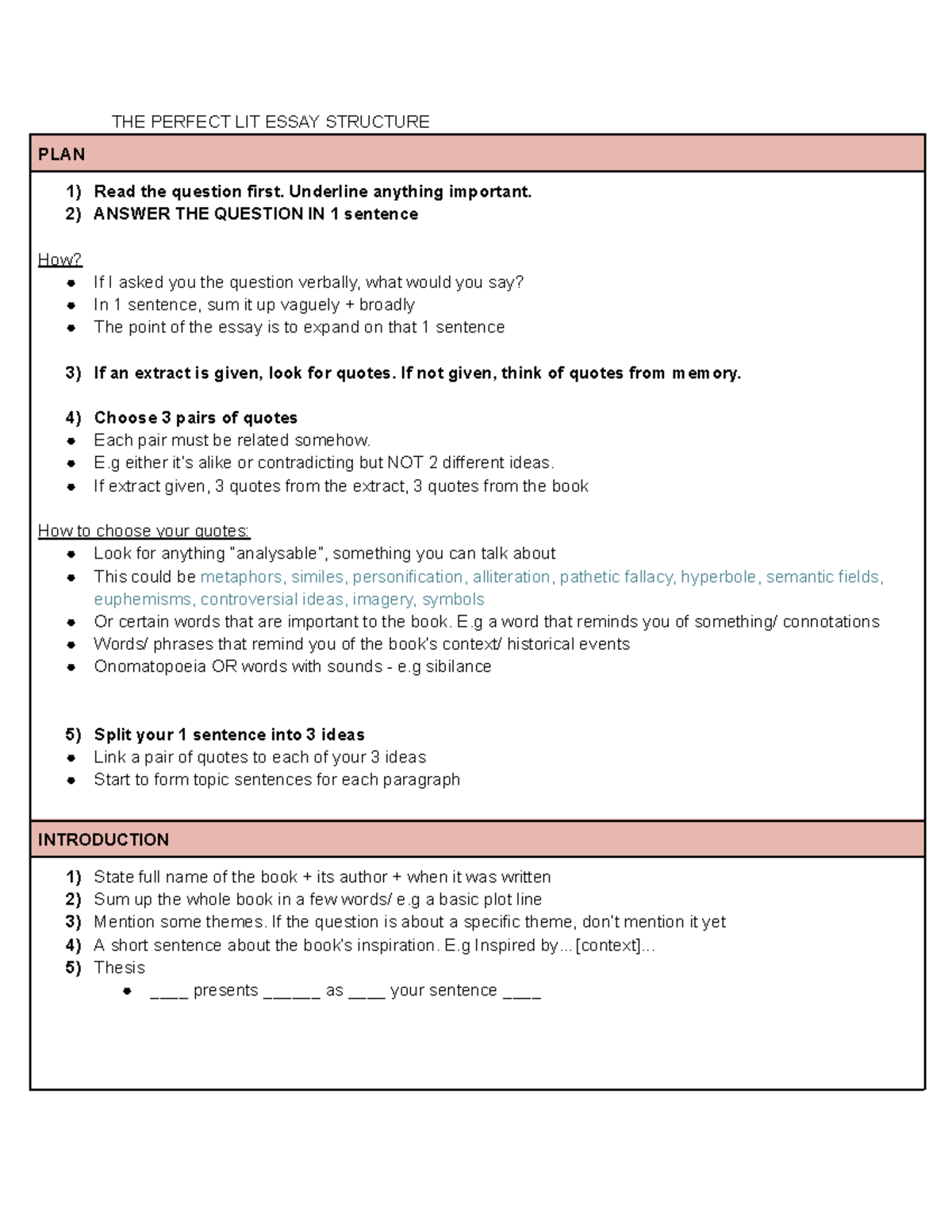 LIT 101: Perfect Essay Structure Guide for Literature Analysis - Studocu