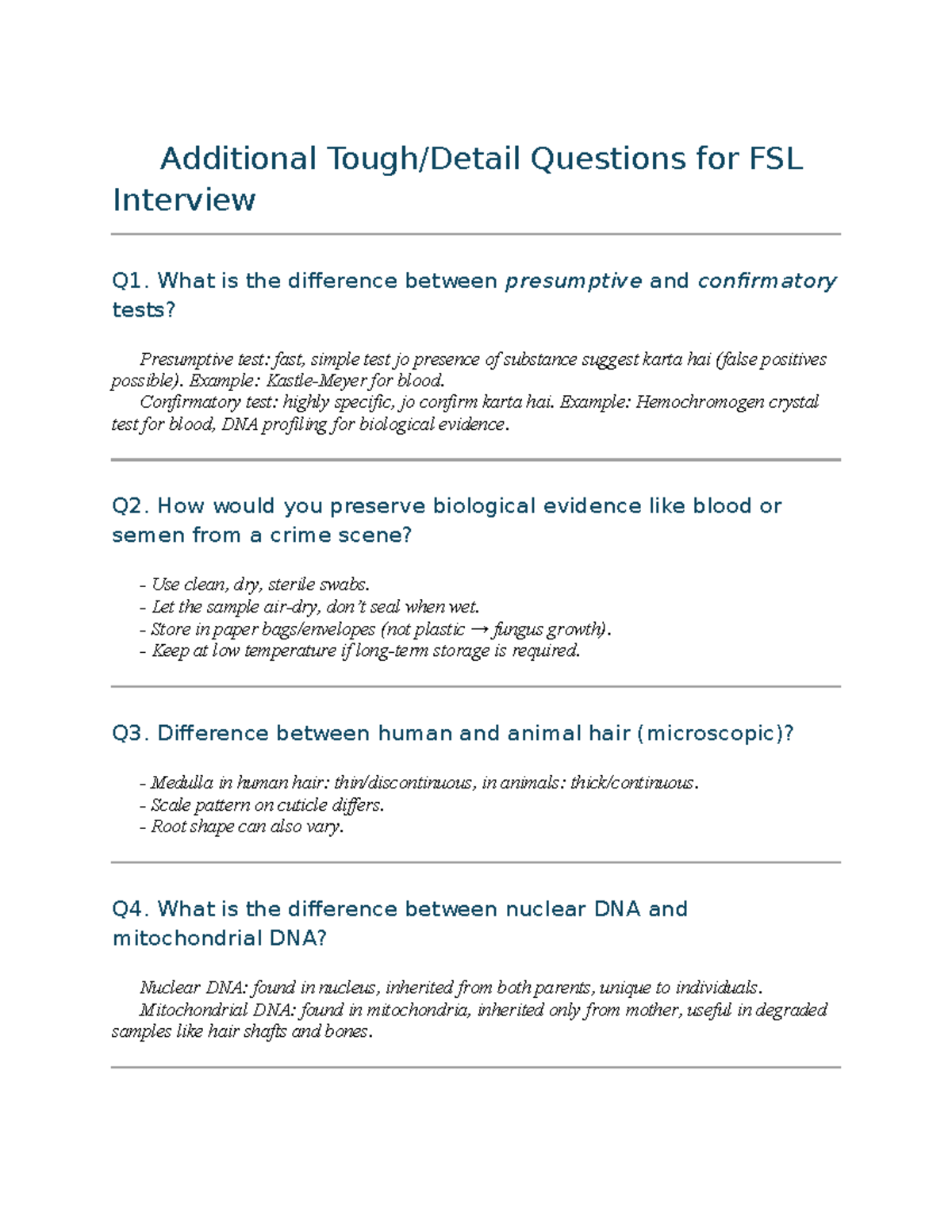 FSL Interview Prep: Key Questions & Forensic Concepts - Studocu