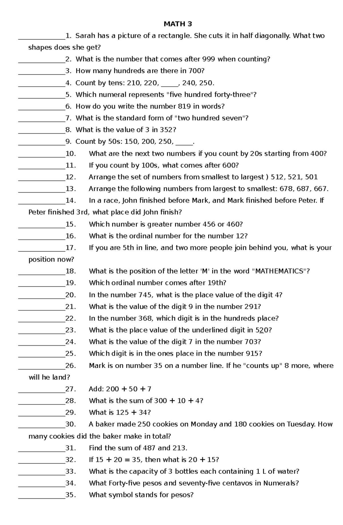 Reviewer for MATH 3: Understanding Shapes, Numbers, and Operations ...