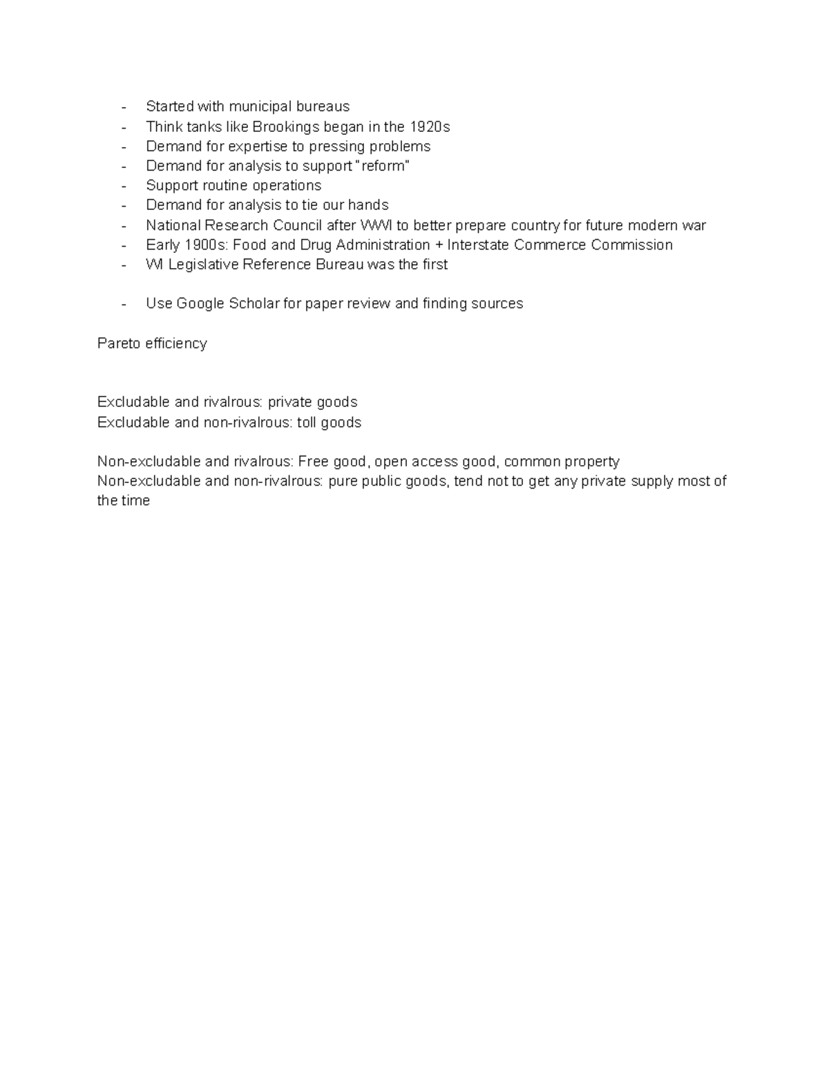 Municipal Bureaus and Think Tanks: Notes for Course 873 - Prof. Weimer ...