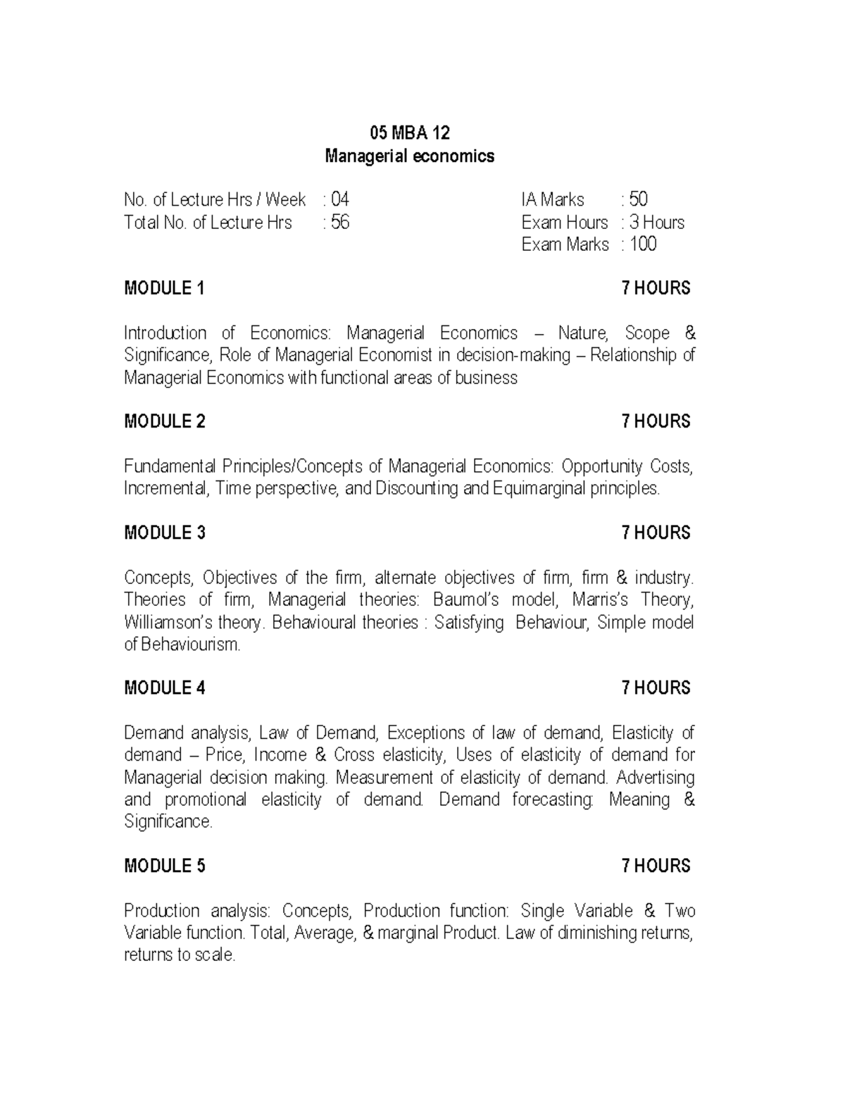 05 MBA 12 Managerial Economics Lecture Notes: Comprehensive Overview ...
