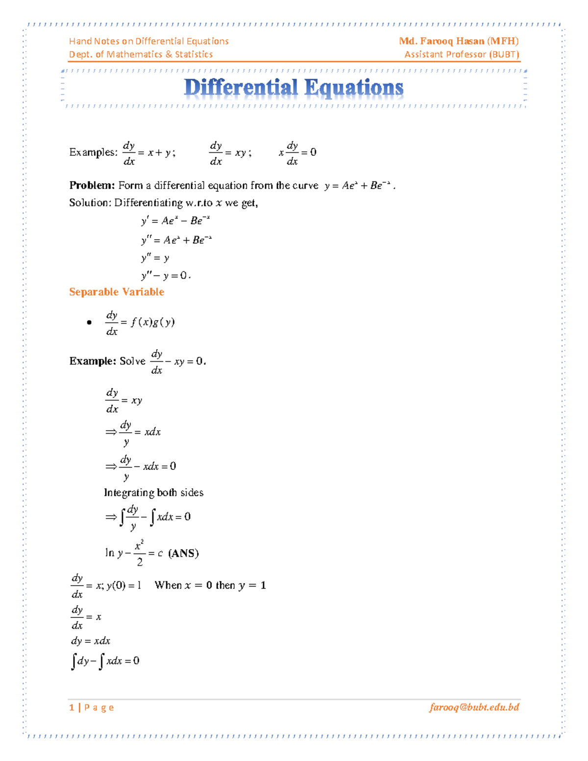 Differential Equations - Dept. of Mathematics & Statistics Assistant ...