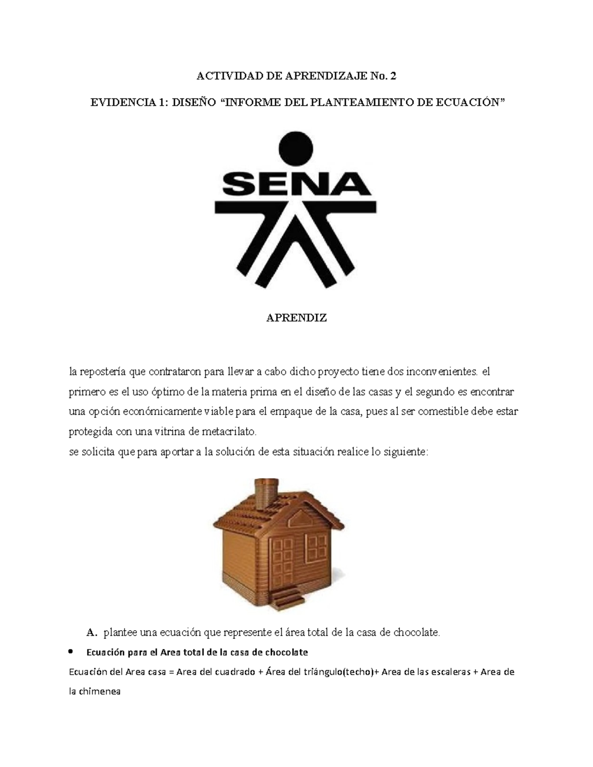 Ecuación del Área Total de la Casa de Chocolate: Actividad 2 - Document Preview